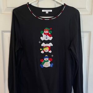 Mercer Street Studio Size Petite PLBlack Snowman Long Sleeve Top